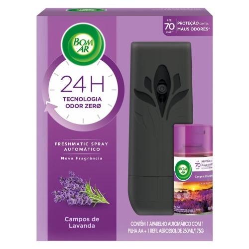 BOM AR AIR WICK AROMATIZADOR SPRAY AUTOMÁTICO FRESHMATIC APARELHO + REFIL LAVANDA 250ML