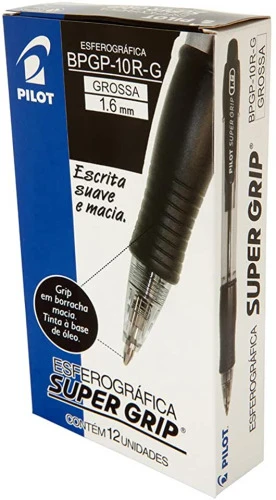CANETA SUPER GRIP BPGP 10R G 1 6 PRETA PILOT 12 UNIDADES