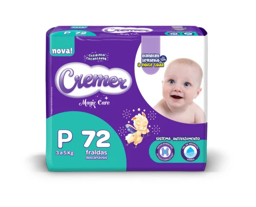 FRALDA DESCARTÁVEL INFANTIL CREMER MAGIC CARE P PACOTE 72 UNIDADES