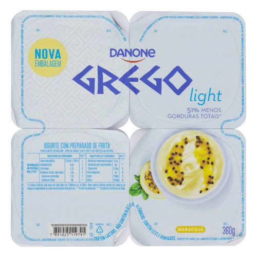 IOGURTE PARCIALMENTE DESNATADO GREGO MARACUJÁ LIGHT DANONE BANDEJA 360G 4 UNIDADES