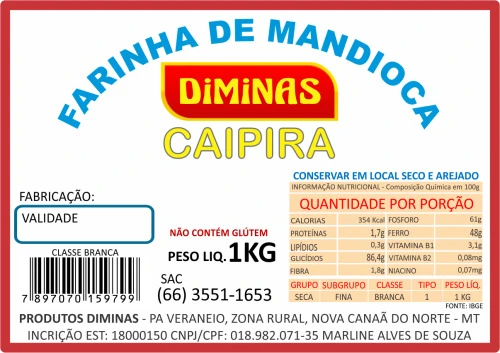 FARINHA MANDIOCA DIMINAS BRANCA 1KG