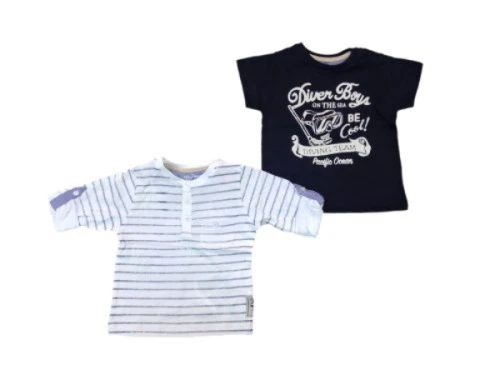 MAYORAL TWO T SHIRTS SET LONG SLEEVE AND SHORT SLEEVE BLUE SIZE 6