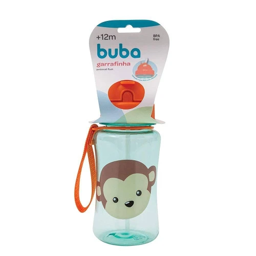 GARRAFA DE PLÁSTICO COM CANUDO - 350ML - ANIMAL FUN - MACACO - BUBA