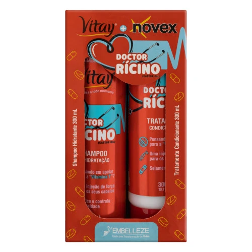 KIT SHAMPOO HIDRATANTE TRATAMENTO CONDICIONANTE VITAY NOVEX DOCTOR RACINO 300ML CADA