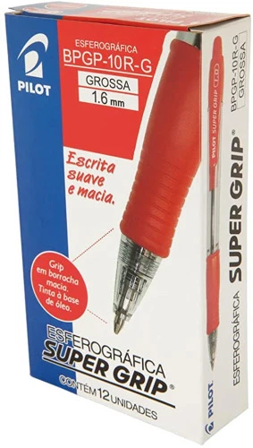 CANETA SUPER GRIP BPGP 10R G 1 6 VERMELHA PILOT 12 UNIDADES