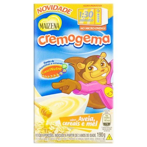 MINGAU AVEIA CEREAIS E MEL MAIZENA CREMOGEMA CAIXA 190G