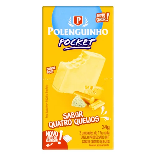 QUEIJO PROCESSADO UHT QUATRO QUEIJOS POLENGUINHO POCKET 34G 2 UNIDADES
