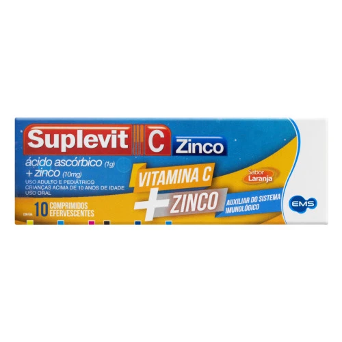 SUPLEVIT C ZINCO LARANJA EMS CAIXA 10 COMPRIMIDOS EFERVESCENTES