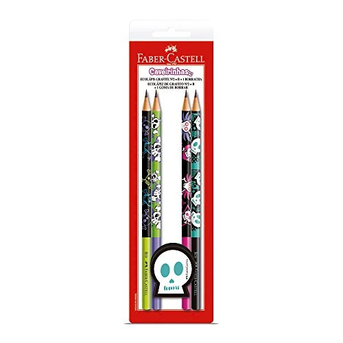 LÁPIS FABER CASTELL CAVEIRINHAS COM BORRACHA COM 04 UN