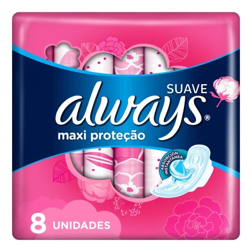 ABSORVENTE ALWAYS MAXI PROTEÇÃO SUAVE COM ABAS 8 UNIDADES