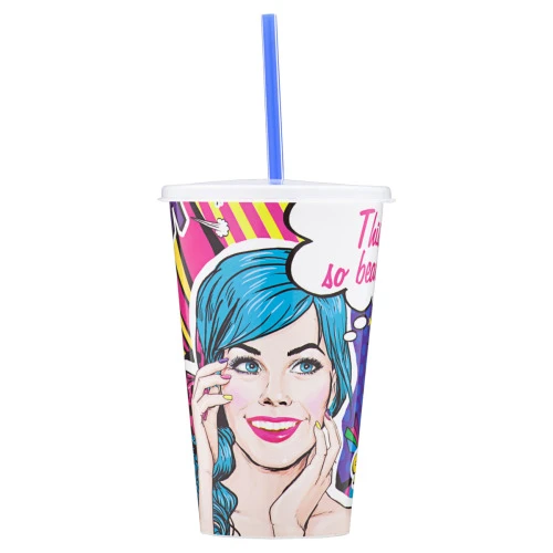 COPO PLÁSTICO COM CANUDO POPART 520ML PLASVALE