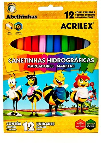 CANETA HIDROGRÁFICA 12 CORES ACRILEX 069220000 MULTICOR