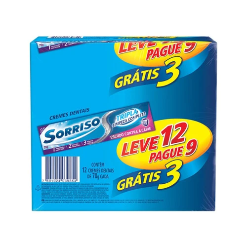 CREME DENTAL SORRISO TRIPLA LIMPEZA COMPLETA 70G LEVE 12 PAGUE 9