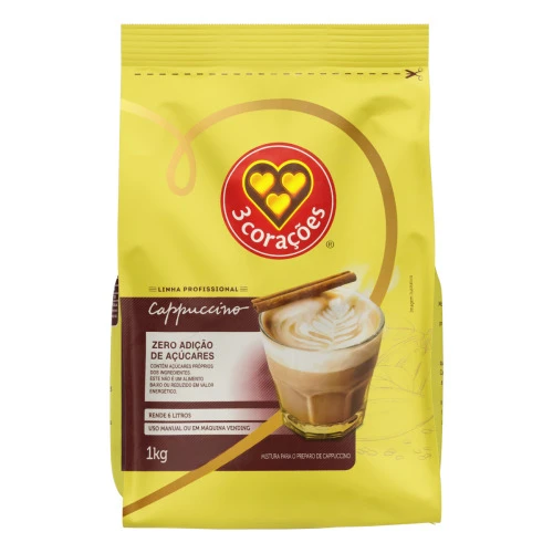 CAPPUCCINO SOLÚVEL 3 CORAÇÕES PROFISSIONAL PACOTE 1KG