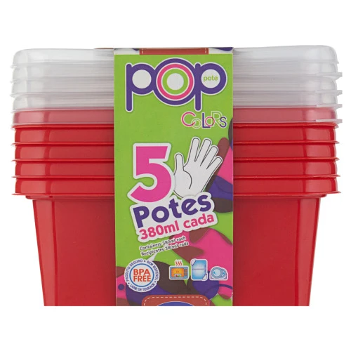 POTE COM TAMPA PLÁSTICO 380ML PLASÁTIL POP COLORS 5 UNIDADES