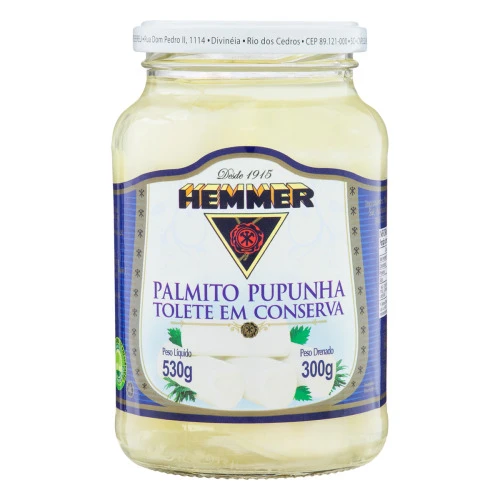 PALMITO PUPUNHA EM CONSERVA TOLETE HEMMER VIDRO 300G