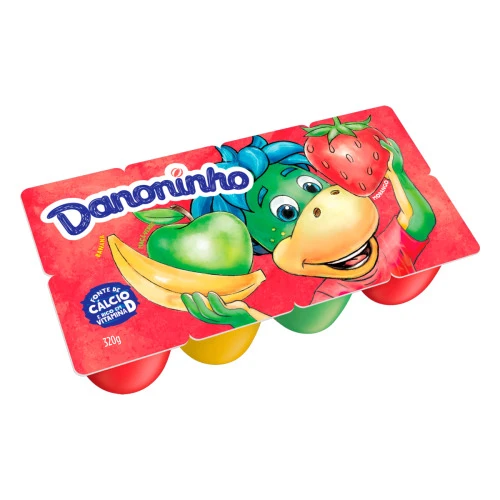 QUEIJO PETIT SUISSE BANANA MAÇÃ VERDE MORANGO DANONINHO BANDEJA 320G 8 UNIDADES