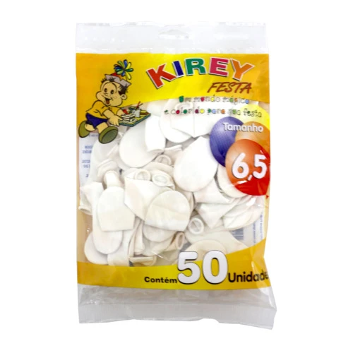 BALÃO LISO Nº6 BRANCO COM 50 UNIDADES KIREY