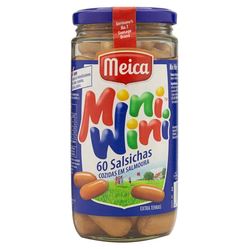 SALSICHA COZIDA MEICA MINI WINI VIDRO 260G 60 UNIDADES