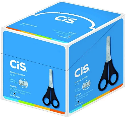 TESOURA ESCOLAR COM RÉGUA CIS KS 96 240 9500 PRETO CAIXA COM 20 UNIDADES