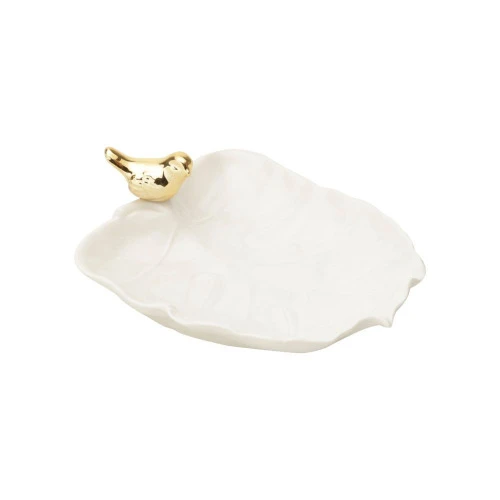 FOLHA DECORATIVA LYOR 16X13CM BR COM PASSARO DOURADO