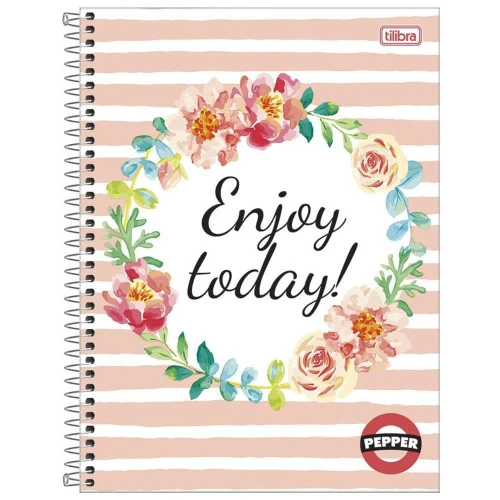 CADERNO DE ESPIRAL - CAPA DURA - COLEGIAL - PEPPER - ENJOY TODAY - 80 FOLHAS - TILIBRA