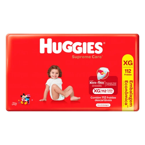 FRALDA DESCARTÁVEL INFANTIL HUGGIES SUPREME CARE XG PACOTE 112 UNIDADES EMBALAGEM ECONÔMICA