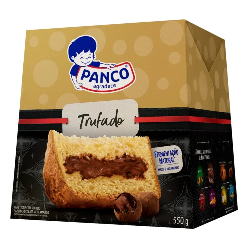 PANETTONE RECHEIO TRUFADO CHOCOLATE MEIO AMARGO PANCO CAIXA 550G
