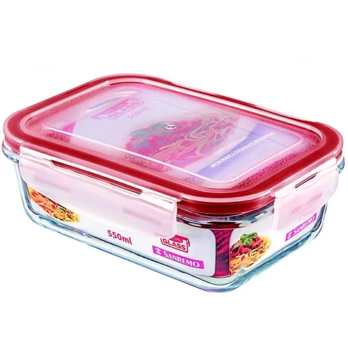 POTE MARMITA DE VIDRO HERMÉTICO RETANGULAR COM TAMPA 550ML SANREMO