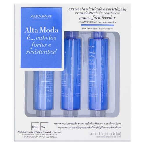 AMPOLA DE TRATAMENTO POWER FORTALECEDOR ALFAPARF ALTA MODA CAIXA 3 UNIDADES 15ML CADA