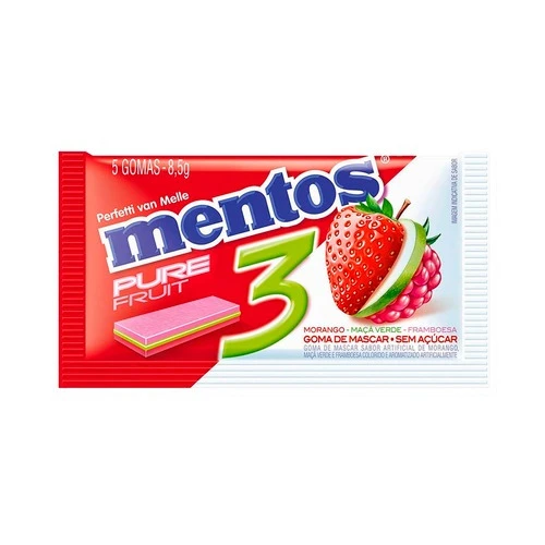 CHICLE MENTOS 3 CAMADAS PURE FRUIT 15UNIDADE X