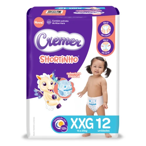 FRALDA DESCARTÁVEL INFANTIL SHORTINHO CREMER XXG PACOTE 12 UNIDADES