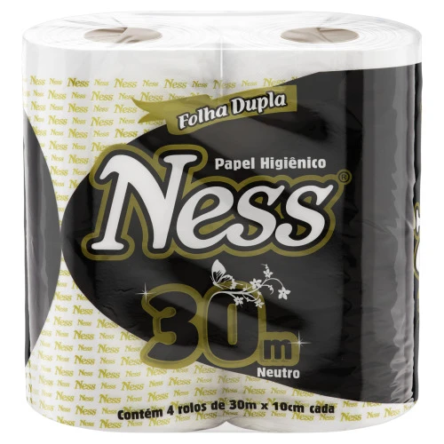 PAPEL HIGIÊNICO FOLHA DUPLA NEUTRO NESS 30M PACOTE 4 UNIDADES
