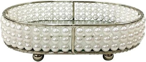 BANDEJA PEARL OVAL EM METAL NIQUELADO ESPELHADA 23X15X4 5CM LHERMITAGE MULTICOR NO VOLTAGEV
