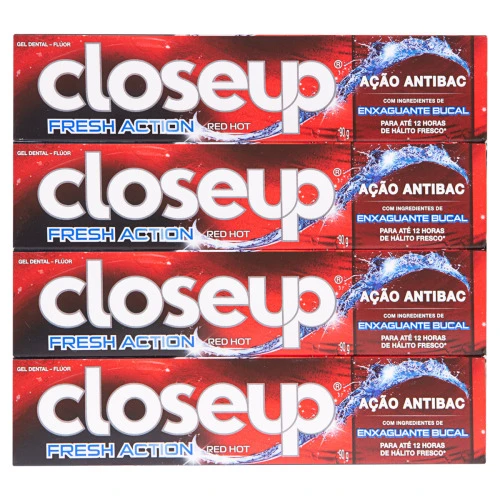 PACK GEL DENTAL RED HOT CLOSEUP FRESH ACTION CAIXA 90G LEVE 4 PAGUE 3 UNIDADES