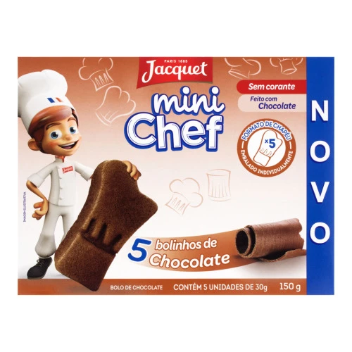 PACK BOLINHO CHOCOLATE JACQUET MINI CHEF CAIXA 150G 5 UNIDADES