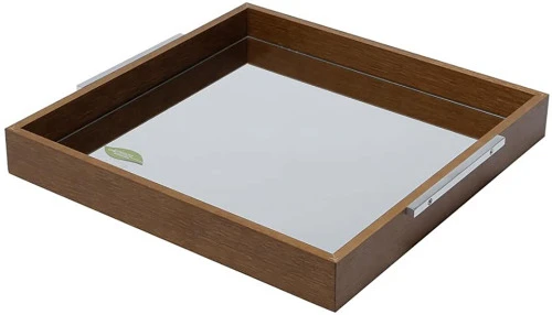 BANDEJA GRACY RETANGULAR COM FUNDO ESPELHADO EM MADEIRA WOODART 25X15 CM