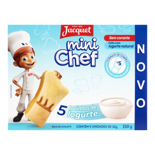 PACK BOLINHO IOGURTE NATURAL JACQUET MINI CHEF CAIXA 150G 5 UNIDADES