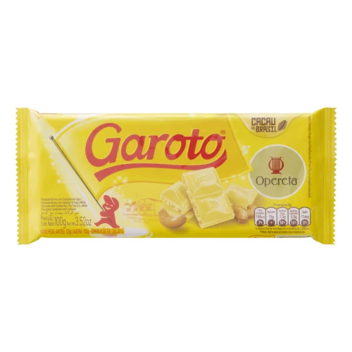 CHOCOLATE BRANCO COM CASTANHA DE CAJU GAROTO OPERETA PACOTE 100G