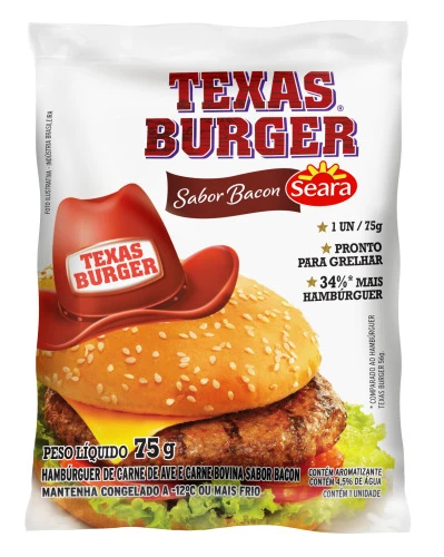 HAMBURGER SEARA TEXAS BURGUER BOV 75G BACON
