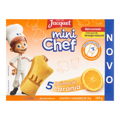 PACK BOLINHO LARANJA JACQUET MINI CHEF CAIXA 150G 5 UNIDADES