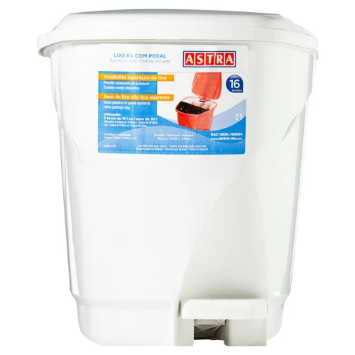 LIXEIRA COM PEDAL ECOLÓGICA BRANCA ASTRA 16 LITROS