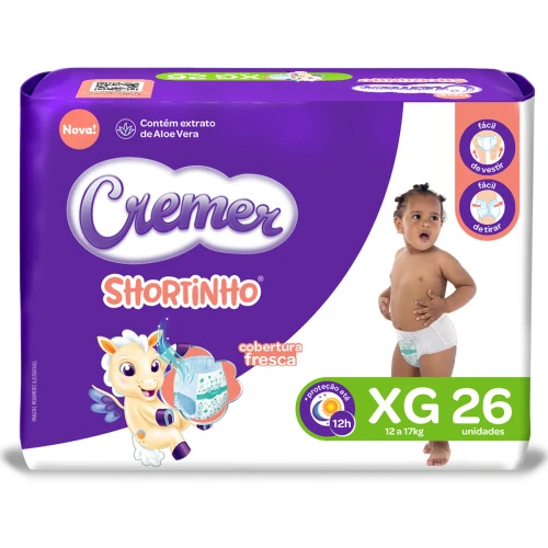 FRALDA DESCARTÁVEL INFANTIL SHORTINHO CREMER XG PACOTE 26 UNIDADES