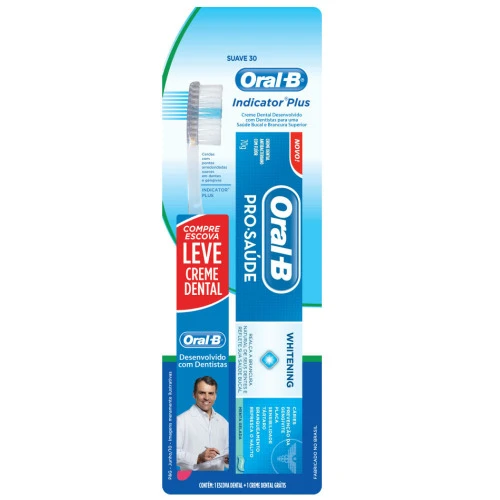 KIT ESCOVA DENTAL ORAL B INDICATOR PLUS 30 MAIS CREME DENTAL