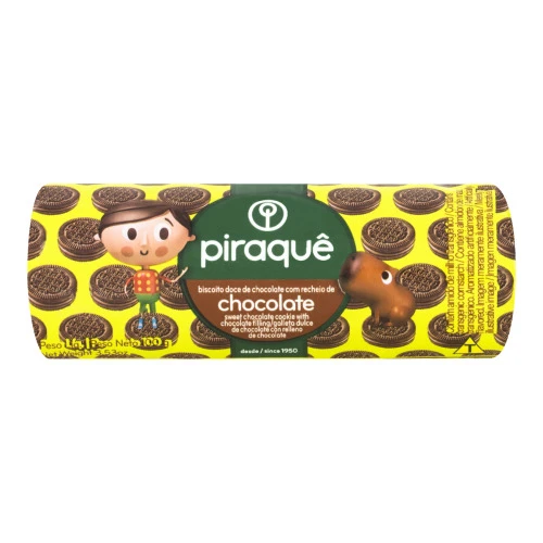BISCOITO RECHEADO CHOCOLATE COM RECHEIO DE CHOCOLATE PIRAQUÊ PACOTE 100G