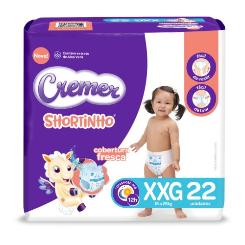 FRALDA DESCARTÁVEL INFANTIL SHORTINHO CREMER XXG PACOTE 22 UNIDADES