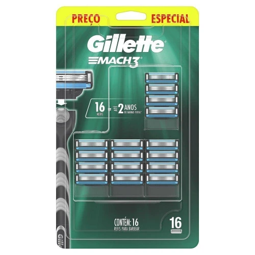 CARGA REFIL MASCULINO GILLETTE MACH 3 REGULAR 16 UNIDADES
