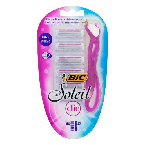 KIT 1 APARELHO RECARREGÁVEL PARA DEPILAR 6 CARGAS BIC SOLEIL CLIC