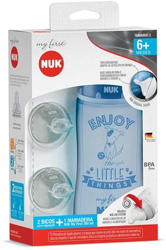 KIT DE MAMADEIRA MY FIRST S2 BOY NUK AZUL 300 ML