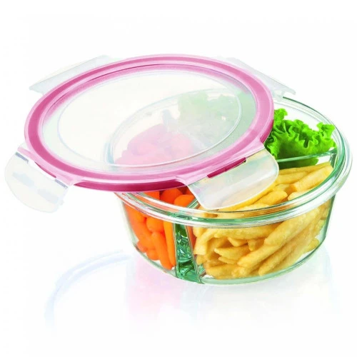 POTE VIDRO HERMÉTICO REDONDO COM DIVISÓRIAS MARMITA COM TAMPA 800ML SANREMO